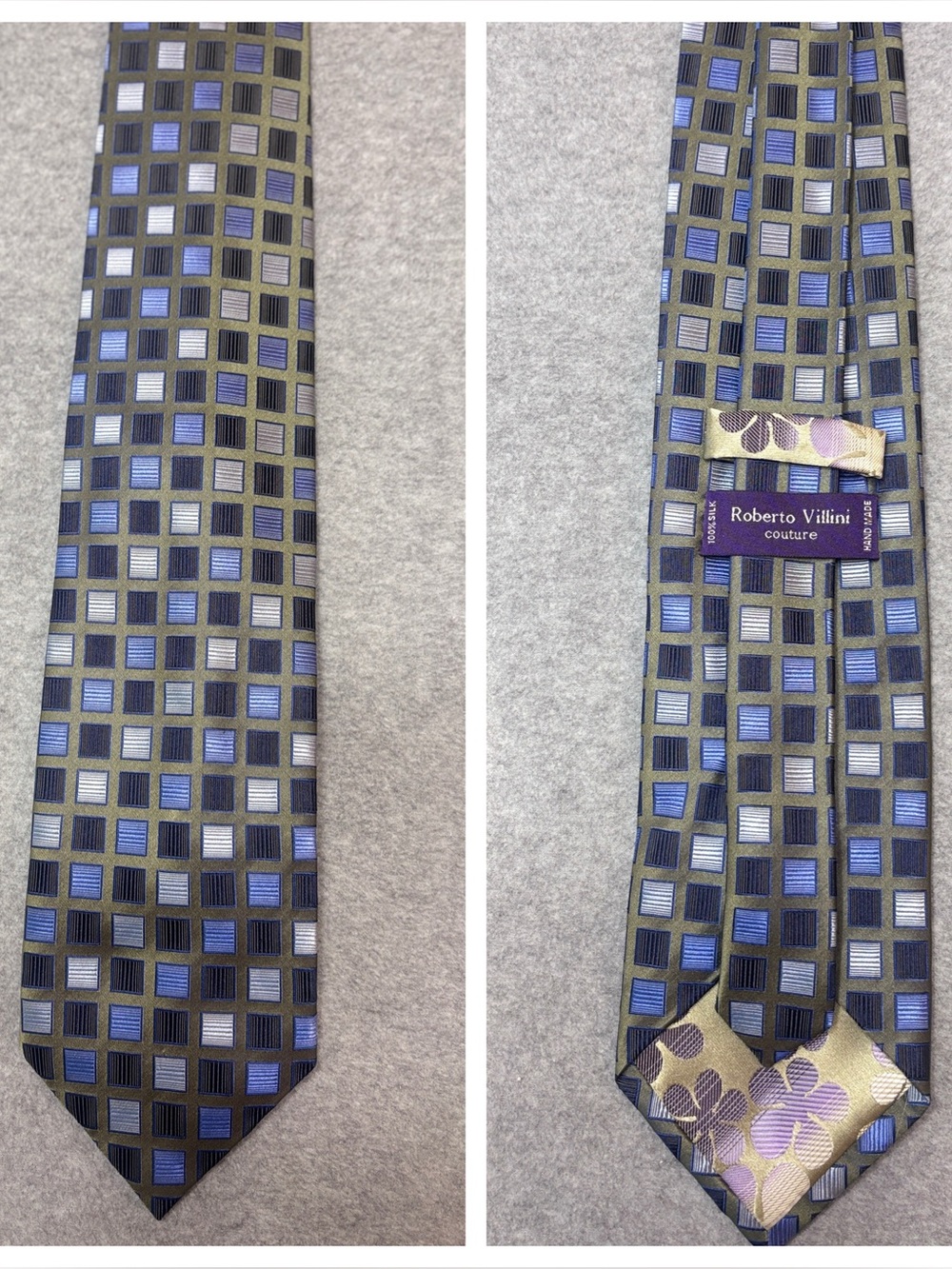 Olive & Blue Geometric Silk Tie